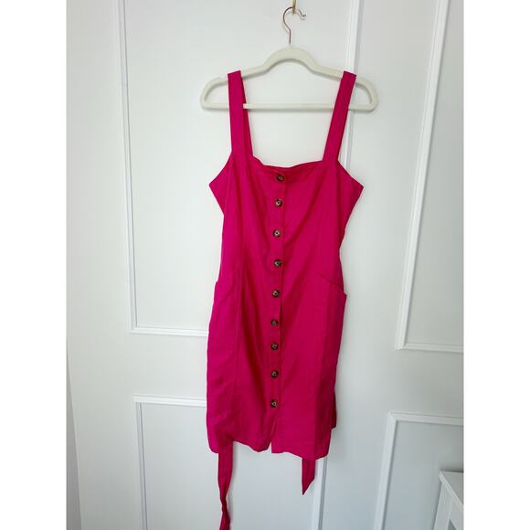 NWT The Loft bright pink linen blend button front summer dress size 10 - Picture 3 of 11